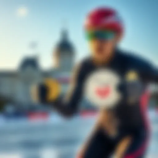 A Polish speed skater holding coins with the Zondacrypto logo, demonstrating the impact of crypto funds on politics, set against a backdrop of Poland's Parliament building