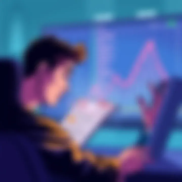 Illustration of a person looking worried while reading negative feedback about Polkadot on a forum, with a graph showing a declining trend in the background.