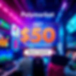 A vibrant graphic showing a $50 bonus with a $10 deposit at Polymarket, featuring a promotional code and eye-catching colors.