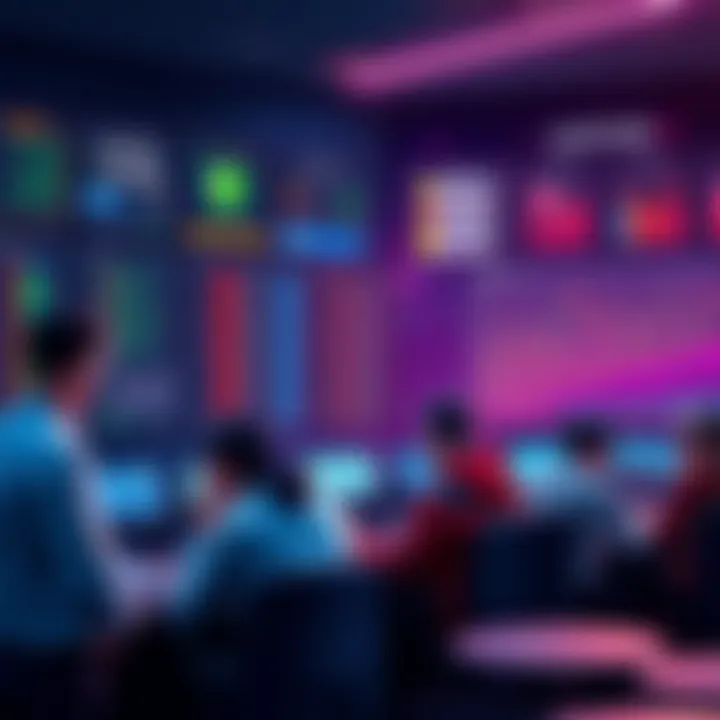 People trading on various decentralized exchanges, showcasing different platforms including GMX and Jupiter, with charts and graphs in the background.