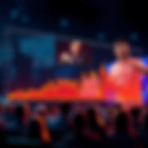 A graph showing declining trends in prediction markets, with an overlay of worried people discussing the future.