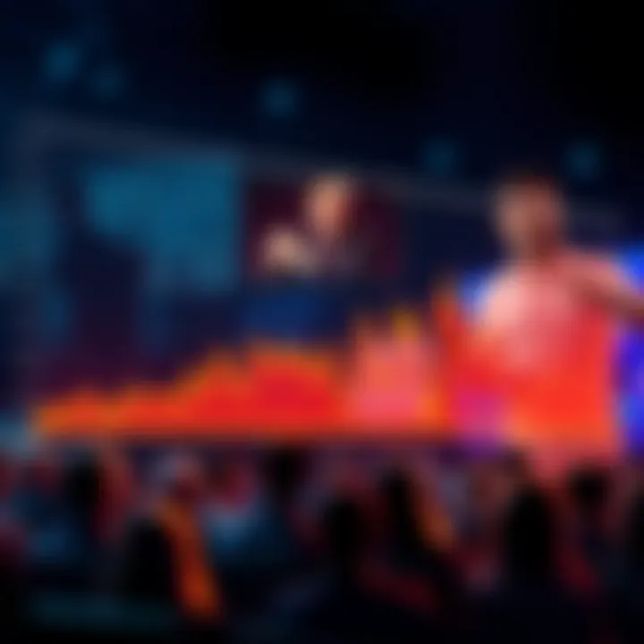 A graph showing declining trends in prediction markets, with an overlay of worried people discussing the future.