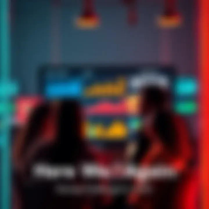 A group of diverse people discussing challenges with charts and graphs on a screen