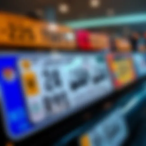 A collection of luxury license plates on display, showcasing unique designs and high-value tags, symbolizing prestige and investment opportunities in the UAE.