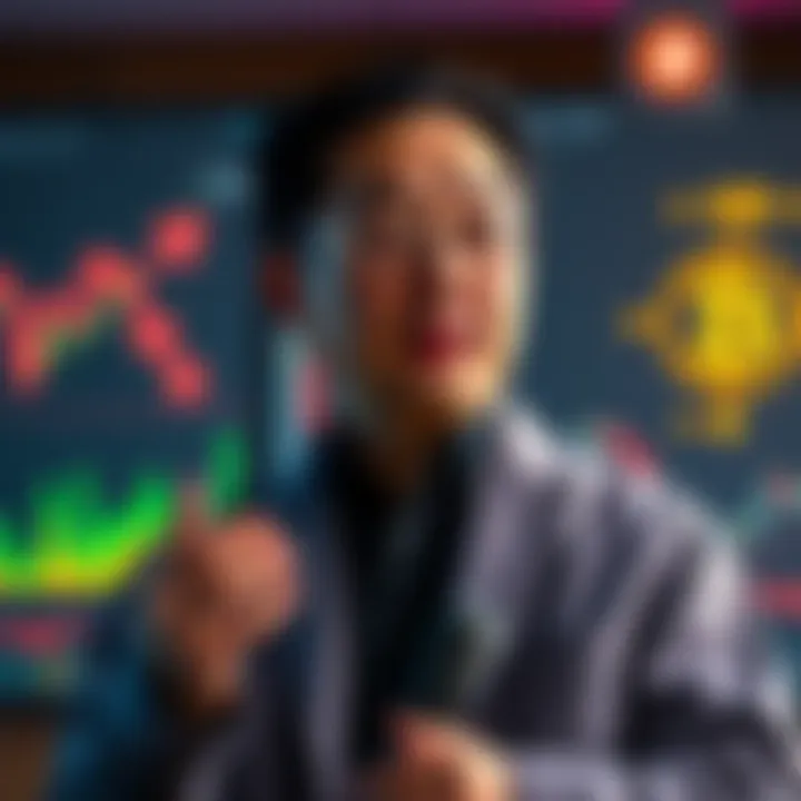 Professor Jiang making claims about Bitcoin, surrounded by charts and graphs illustrating cryptocurrency concepts