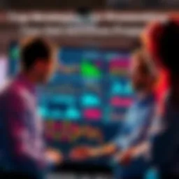 A team discussing promotional strategies for a DeFi derivatives exchange with charts and data on a screen