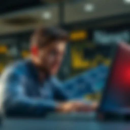 A person examining cryptocurrency charts on a laptop, looking concerned about investment risks