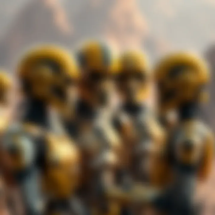 A group of protocol droids discussing their potential new locations with friends
