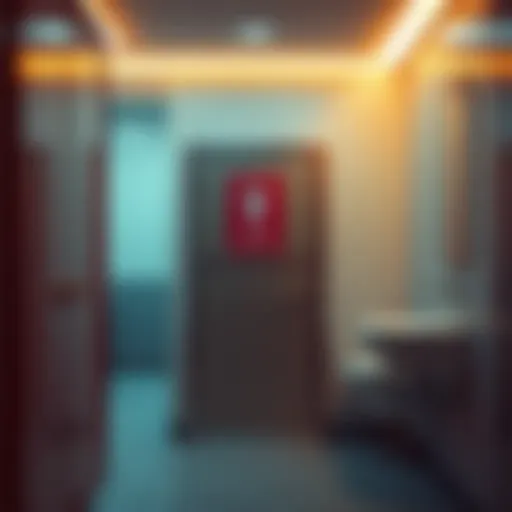 A view of a public restroom stall with a closed door, showcasing a symbol indicating it's for everyone, emphasizing inclusivity.