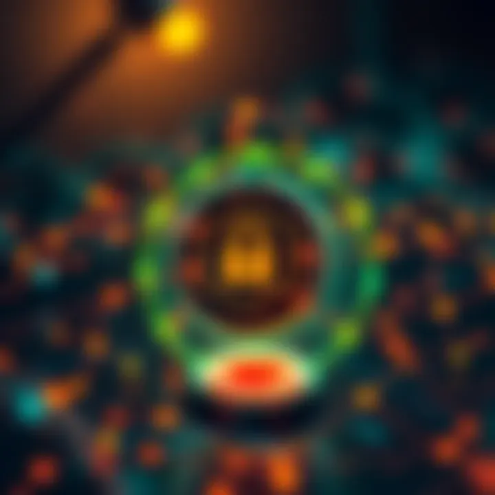 A visual representation of a Qortal network node with digital data flowing around it, symbolizing the challenge to trace an IP address.