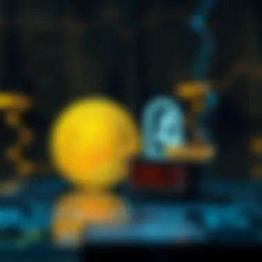 A quantum computer alongside the Bitcoin symbol with a digital backdrop, representing potential risks to Bitcoin's security.