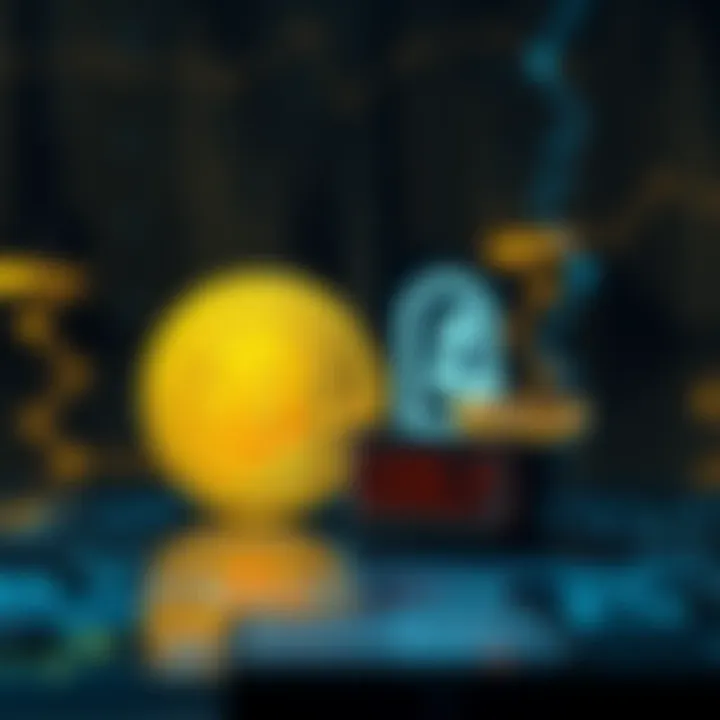 A quantum computer alongside the Bitcoin symbol with a digital backdrop, representing potential risks to Bitcoin's security.