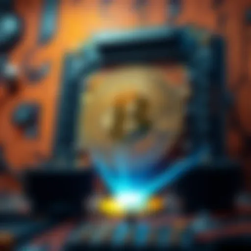 A graphic showing a Bitcoin symbol with a quantum computer in the background, emphasizing security risks.