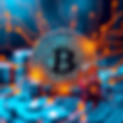 A visual representation of quantum computing intersecting with Bitcoin, showing a Bitcoin symbol surrounded by digital locks and quantum circuits.