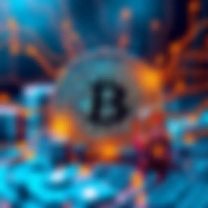 A visual representation of quantum computing intersecting with Bitcoin, showing a Bitcoin symbol surrounded by digital locks and quantum circuits.