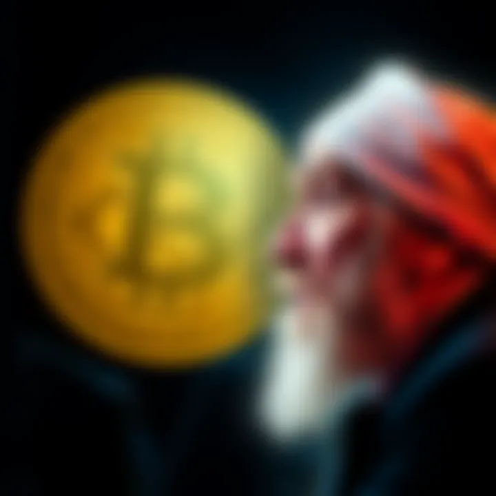 A person thinking with a Bitcoin symbol in the background, representing curiosity about Bitcoin's creator.