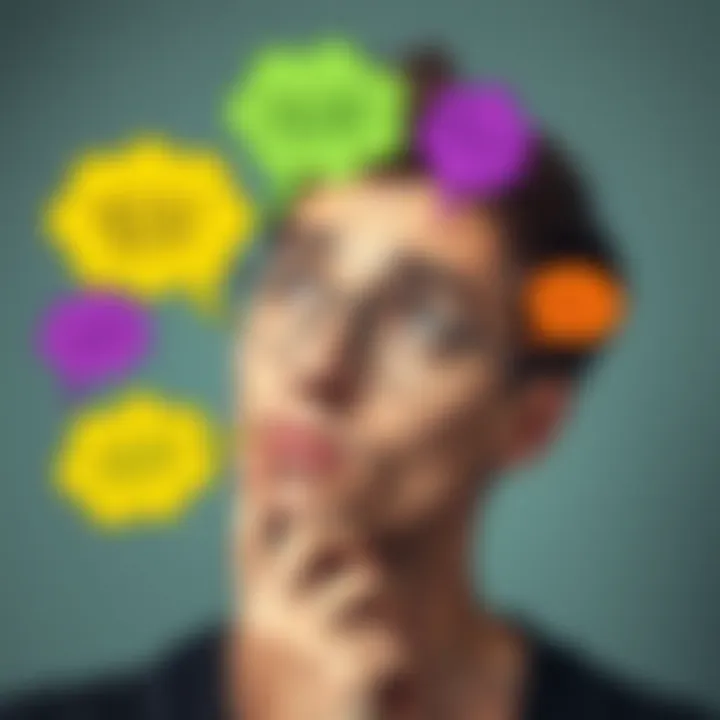 A person with a thoughtful expression, surrounded by colorful thought bubbles representing various silly ideas, illustrating a year-long mental journey.