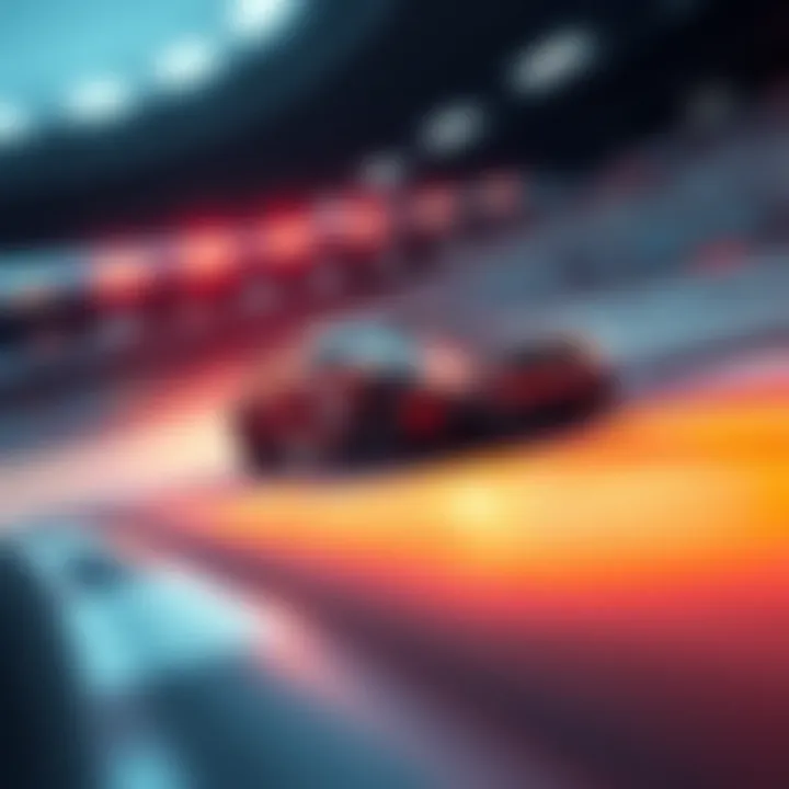 Racer on the Track A race car speeding down a track with a blurred background, capturing the excitement of racing sports.