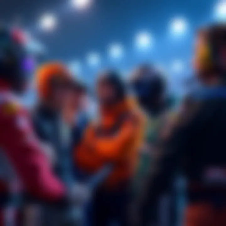 Group of racers discussing the latest racing challenge, expressing thoughts on its difficulty level.
