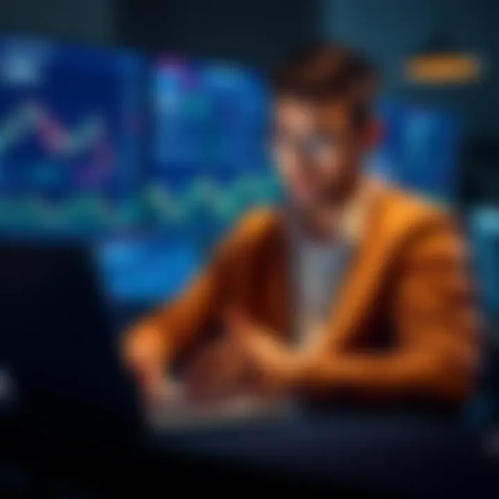 A person reviewing investment charts on a laptop, looking thoughtful about financial decisions with Raiz.