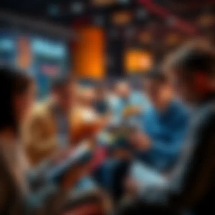 A group of people discussing insights from the Bitcoin Standard book, with notebooks and laptops open. They are sharing thoughts on cryptocurrency and financial systems.