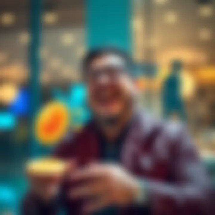 A real estate expert playfully mocking Bitcoin's price fluctuations with a smile and a humorous expression