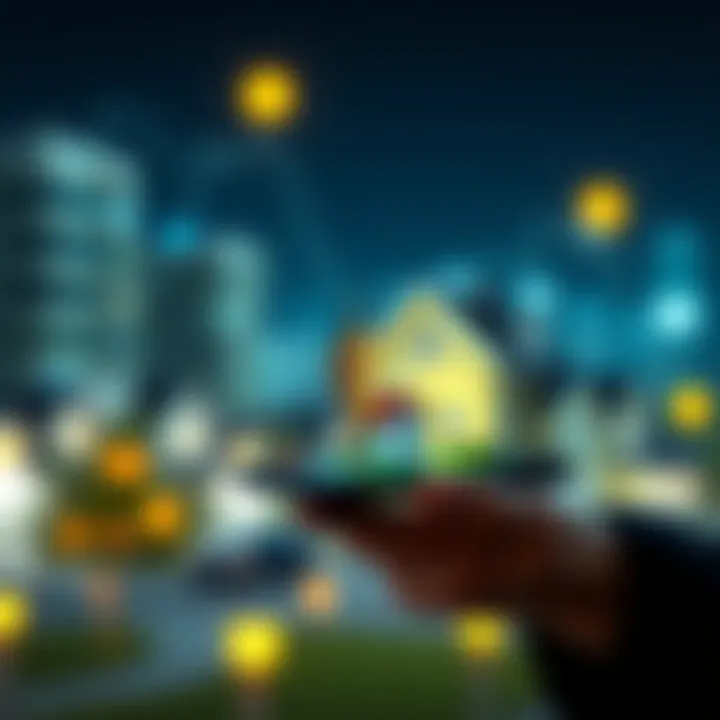 Real estate sale with cryptocurrency A person holding a house key and a smartphone displaying cryptocurrency, symbolizing selling properties for crypto.