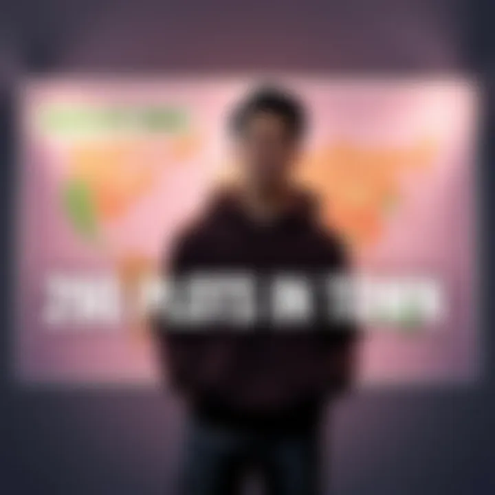 Individual with Real Estate Success A person stands proudly in front of a map showcasing their 290 plots in town, highlighting their achievement in local real estate.