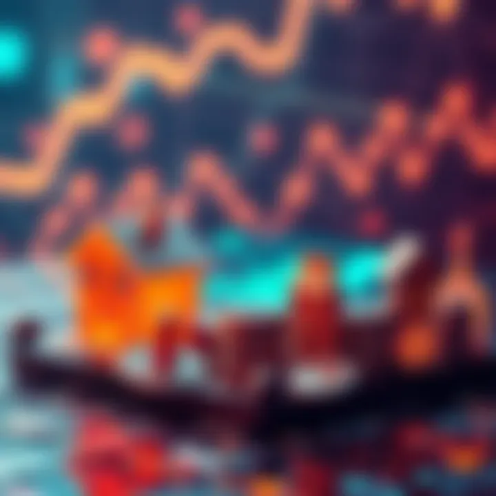 A graphic showing traditional assets like real estate and stocks alongside digital tokens, symbolizing the blend of traditional finance and decentralized finance.