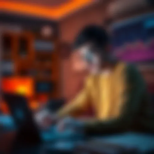 A young man analyzing financial charts on a laptop while planning his investment in cryptocurrency at home.