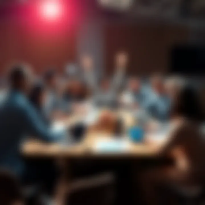 A group of diverse professionals celebrating around a table filled with reports, graphs, and digital devices, symbolizing hope and innovation in various sectors.