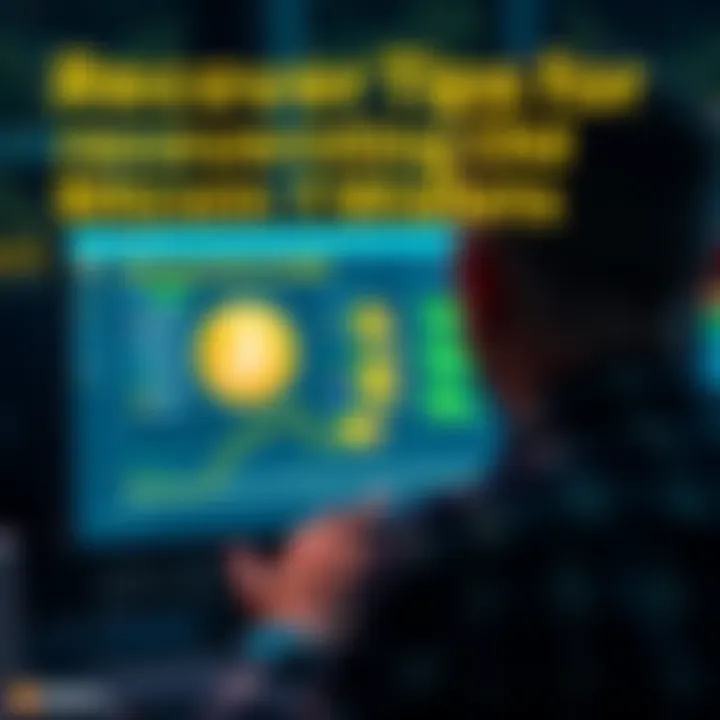 Person looking at a computer screen with Bitcoin wallet recovery tools opened