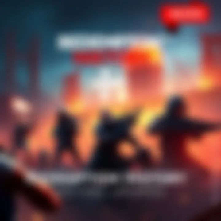 A digital artwork showing a vibrant gaming scene with updates for Redemption History, featuring characters and gameplay elements.