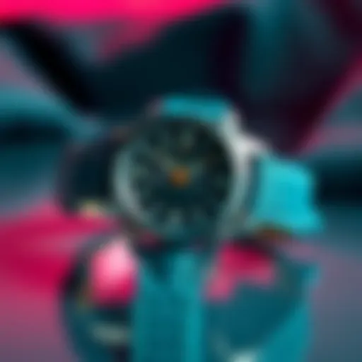 A vibrant teal strap paired with a vintage-style watch, showcasing the 90s design
