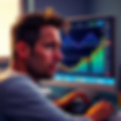 A person with a distressed expression gazes at a computer screen displaying plummeting cryptocurrency prices, symbolizing their financial loss and regret over past investment decisions.