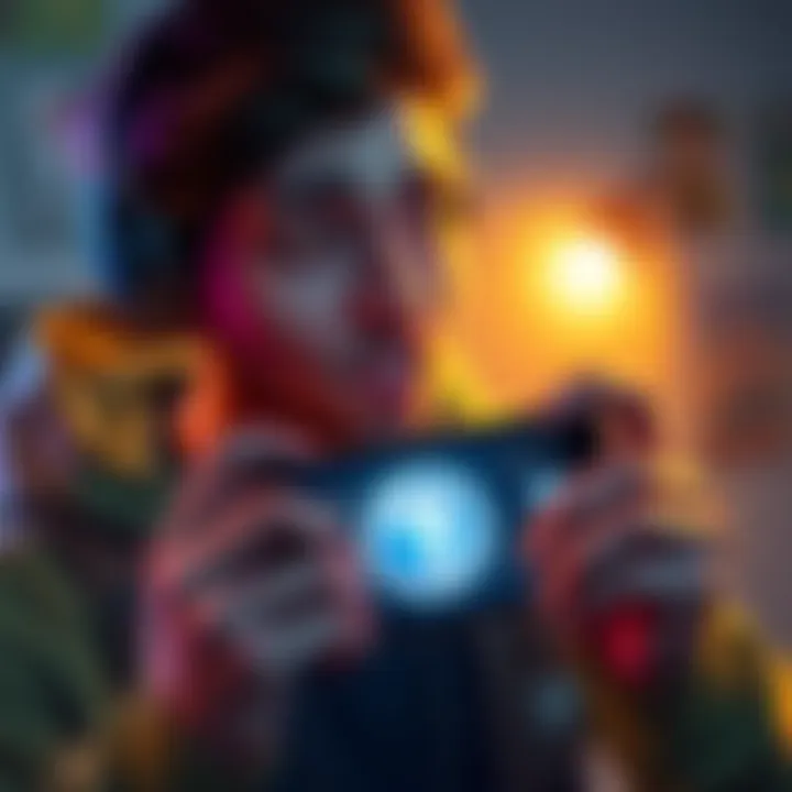 A gamer looking worried while holding a smartphone displaying the Atlas Earth app with a question mark symbol