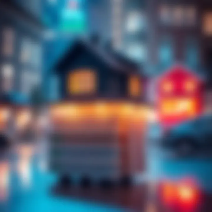 A graphic showing rental property parcels stacked with decreasing earnings indicators, symbolizing the impact of property investments on income.