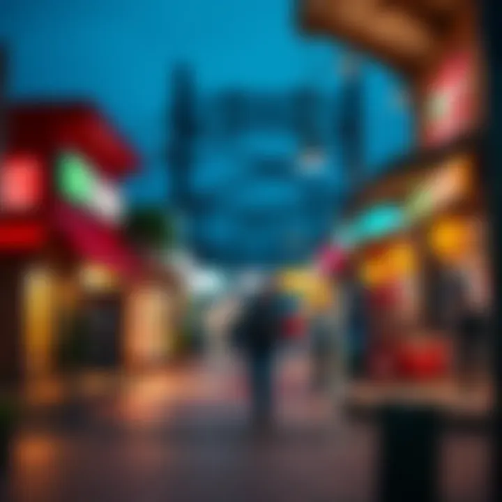 A busy retail area at night with lights off, indicating a power outage that affects internet service uptime