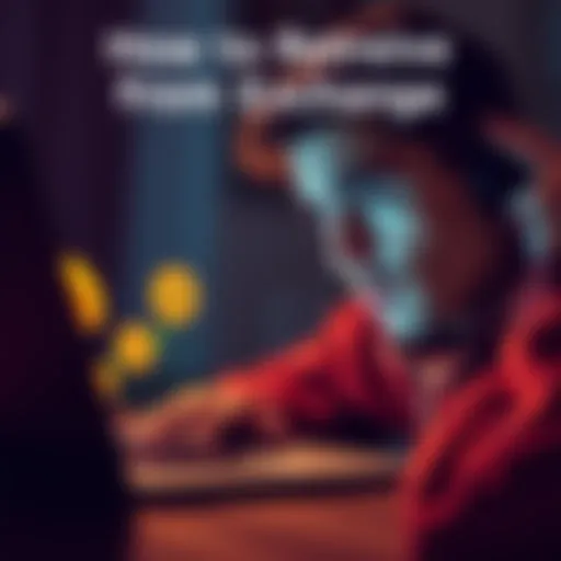 A person looking frustrated while searching for solutions to recover Bitcoin from Virwox exchange. A laptop and digital wallet icons are visible on the screen.