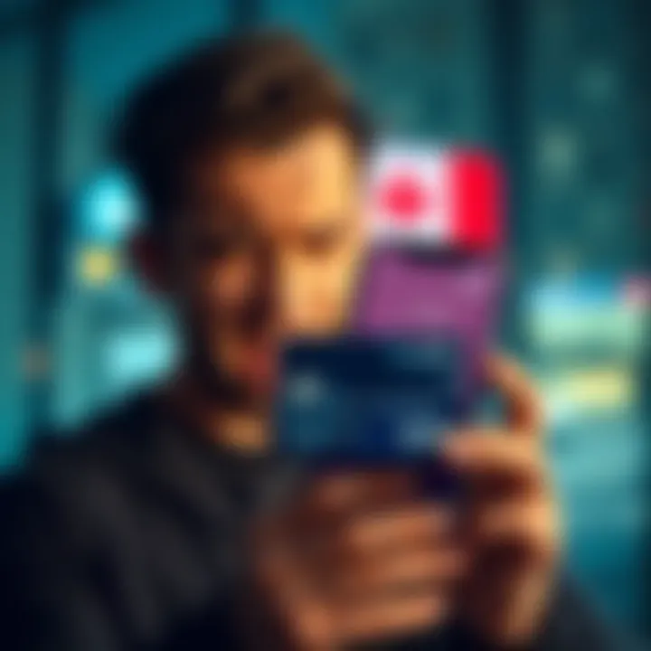 A person trying to add Canadian dollars to Revolut app using a VISA card with a frustrated expression, showing a smartphone screen with a loading symbol