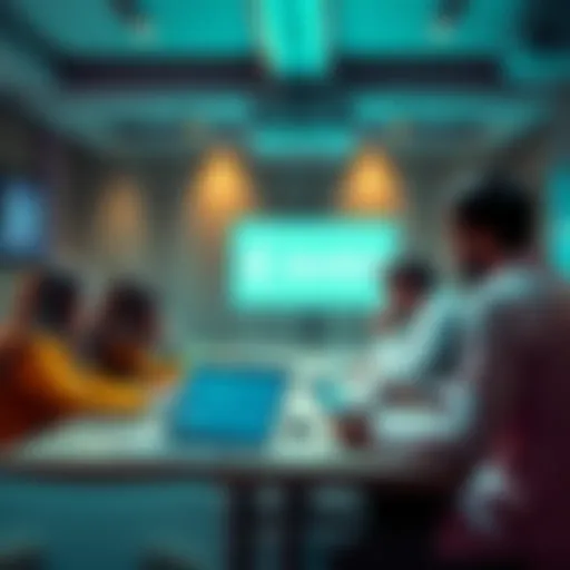 A group of people sharing their experiences about Revolut account closures at a table with laptops and phones.