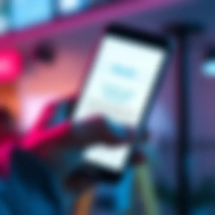A smartphone screen showing a notification about a frozen bank account from Revolut, with a worried person's hand holding it
