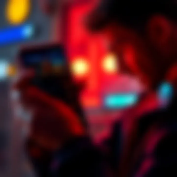 Frustrated user examining the dark background menu in the Revolut app on an Android device