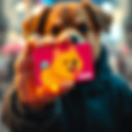 A person holding a limited edition Revolut Doge card that glows with its unique design after a transaction