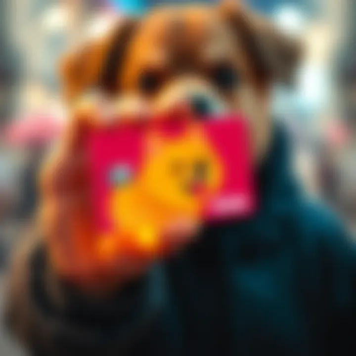 A person holding a limited edition Revolut Doge card that glows with its unique design after a transaction