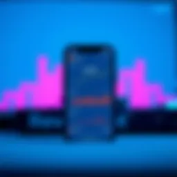 A smartphone displaying the Revolut app with graphs and financial data on screen