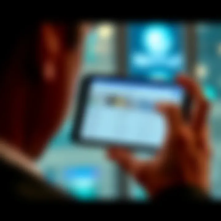 A person looking at a smartphone displaying unusual KYC verification requests from Revolut, showing transaction details and bank statements.