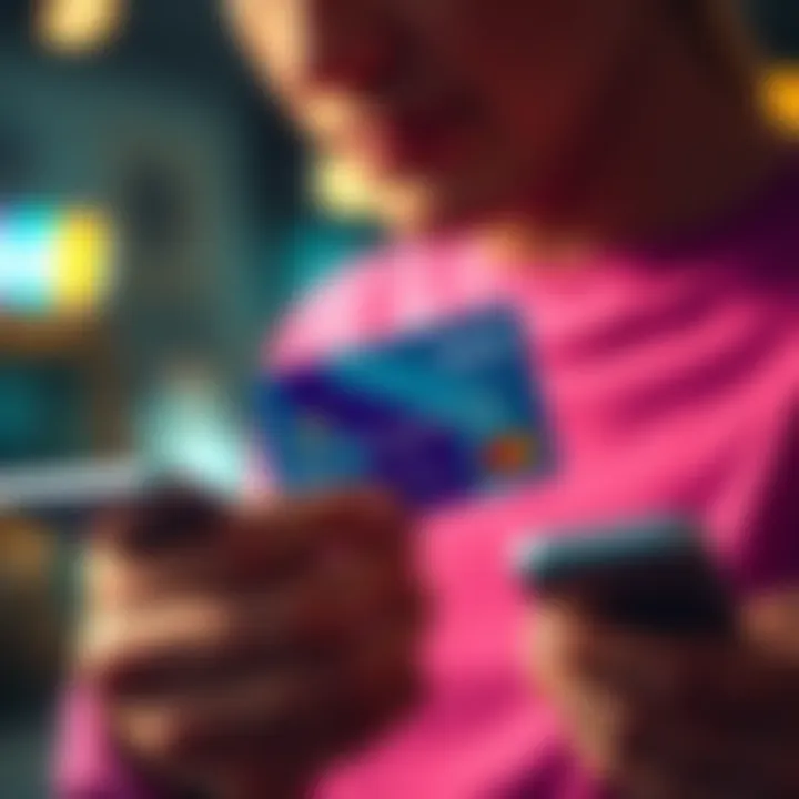 A person holding a premium Revolut card while looking at their phone, considering subscription options.