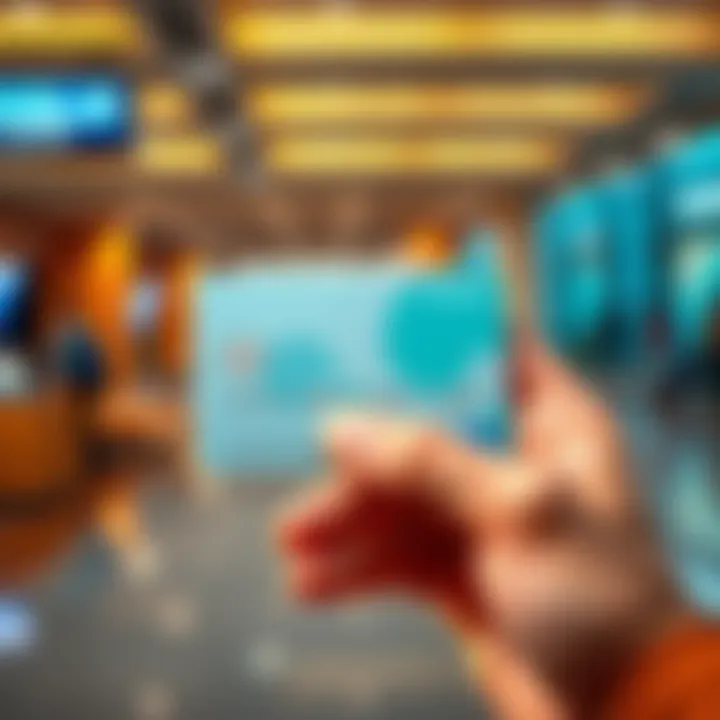 A hand holding a Revolut premium card with airport lounge access and travel insurance symbols in the background.