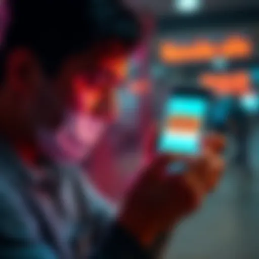 A frustrated person looking at their phone with a Revolut app, showing a delayed salary notification, expressing concern over their funds being held.
